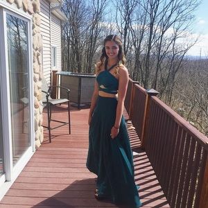La Femme Forest Green Two Piece Prom Dress